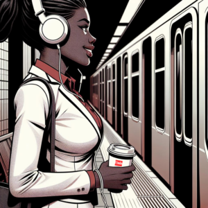 mujer negra café y metro